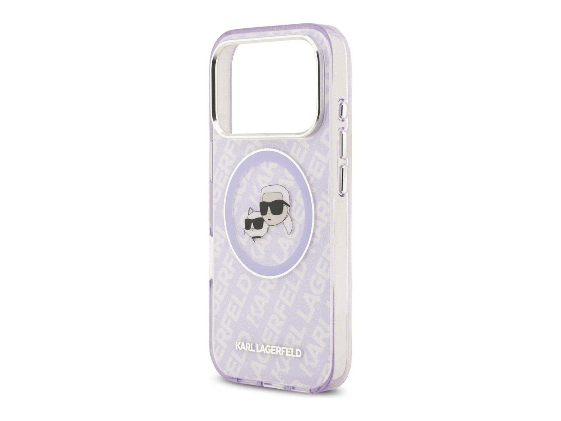 Funda MagSafe Karl Lagerfeld IML Glitter Karl & Choupette Heads para iPhone 17 Pro - Morado