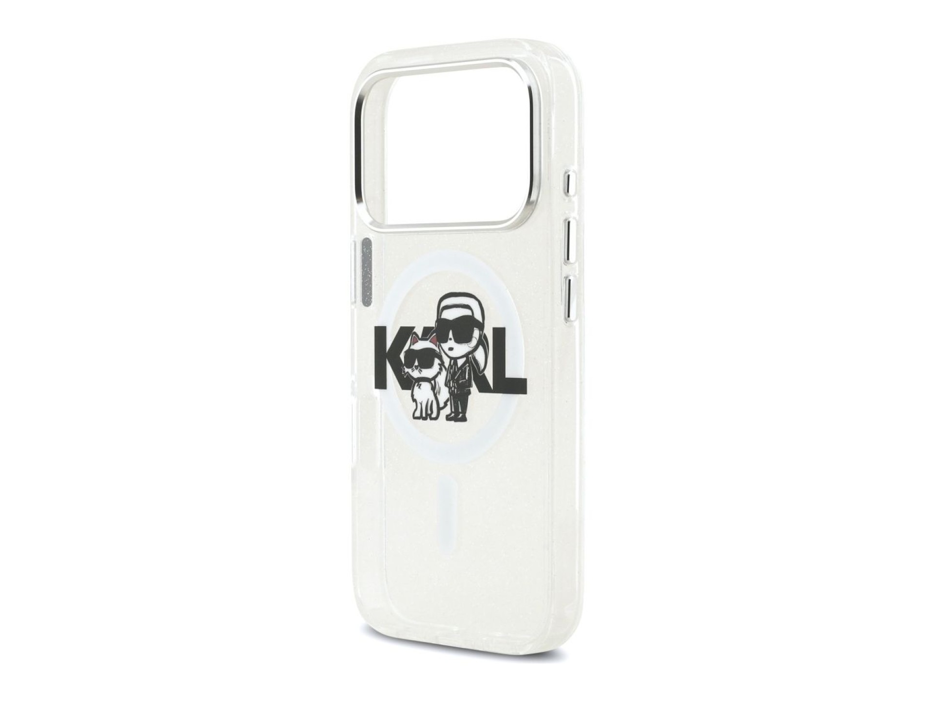 Karl Lagerfeld IML Glitter Karl & Choupette Sketch Logo MagSafe Case for iPhone 17 Pro - Clear