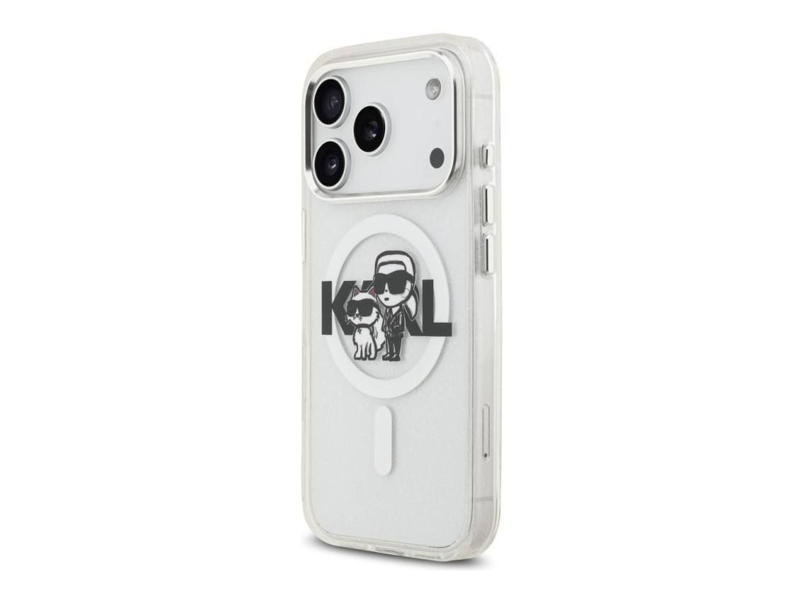 Karl Lagerfeld IML Glitter Karl & Choupette Sketch Logo MagSafe Case for iPhone 17 Pro - Clear