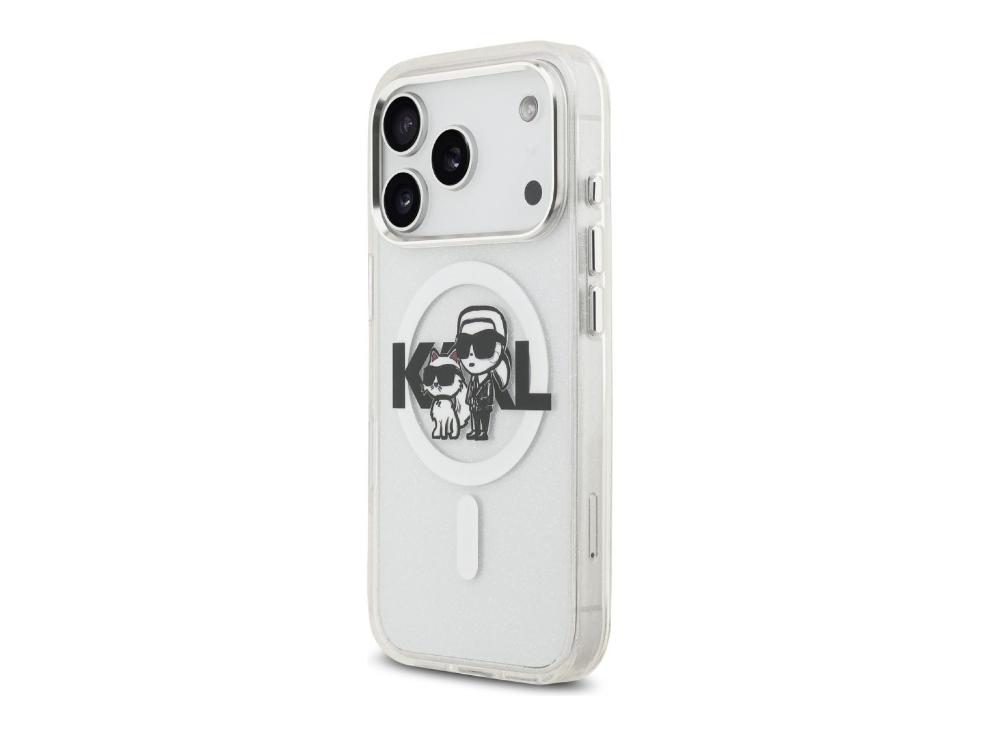 Karl Lagerfeld IML Glitter Karl & Choupette Sketch Logo MagSafe Case for iPhone 17 Pro - Clear
