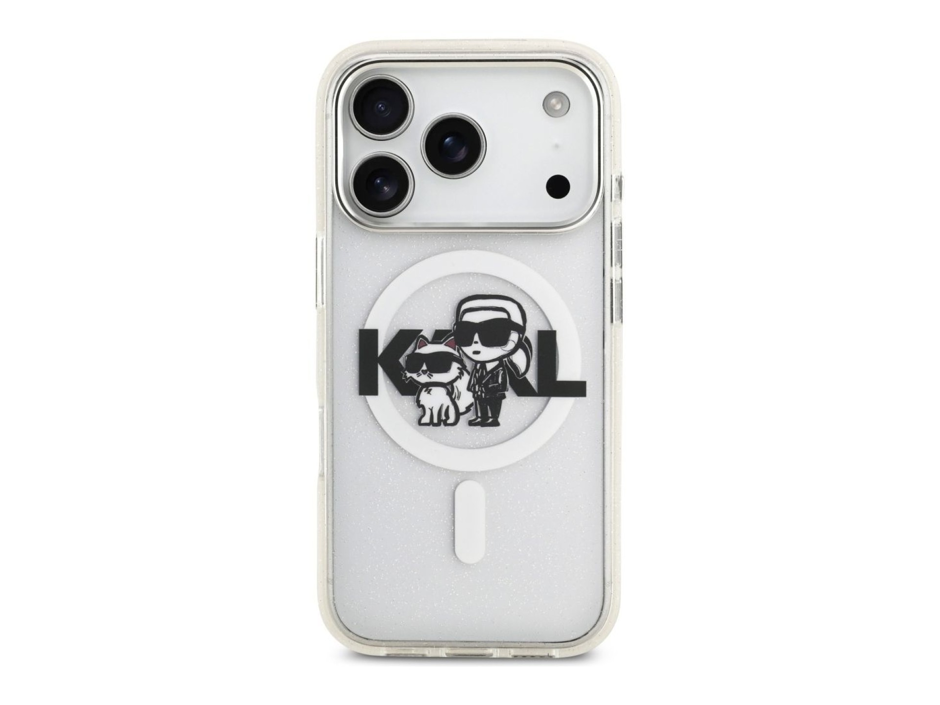 Karl Lagerfeld IML Glitter Karl & Choupette Sketch Logo MagSafe Case for iPhone 17 Pro - Clear