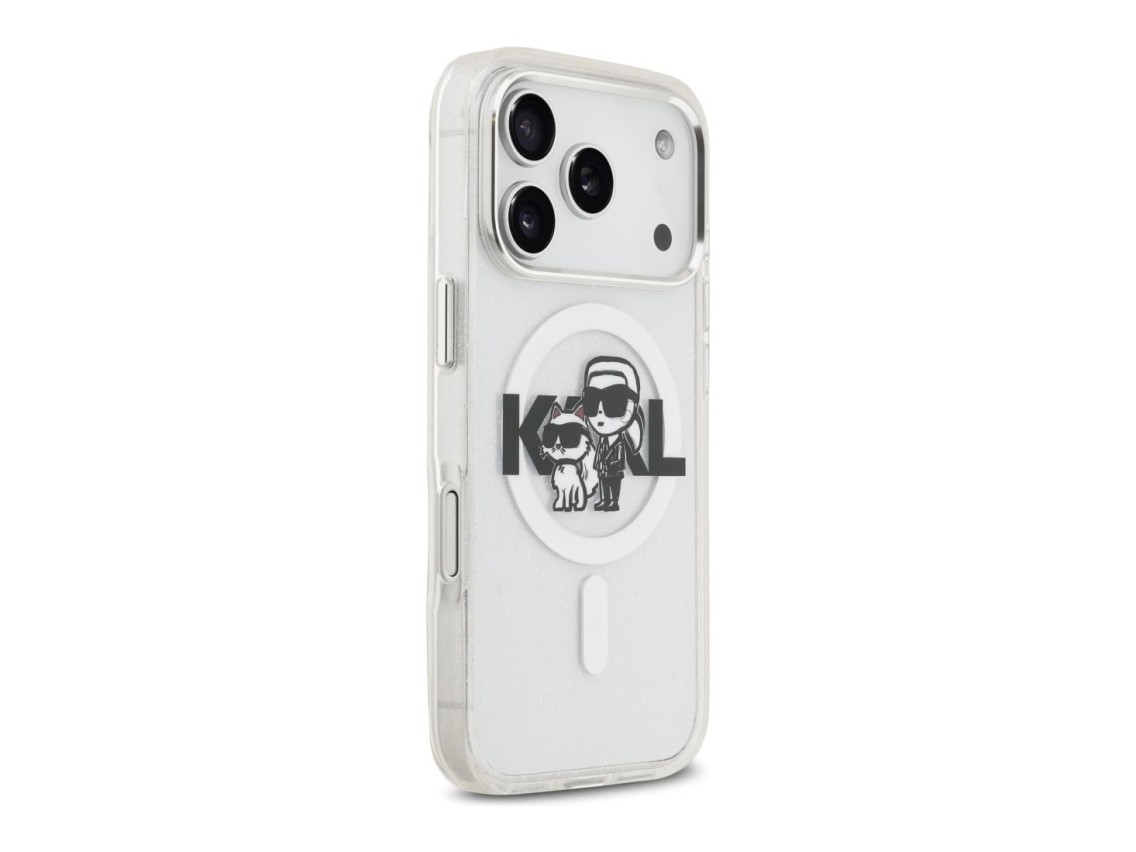 Karl Lagerfeld IML Glitter Karl & Choupette Sketch Logo MagSafe Case for iPhone 17 Pro - Clear