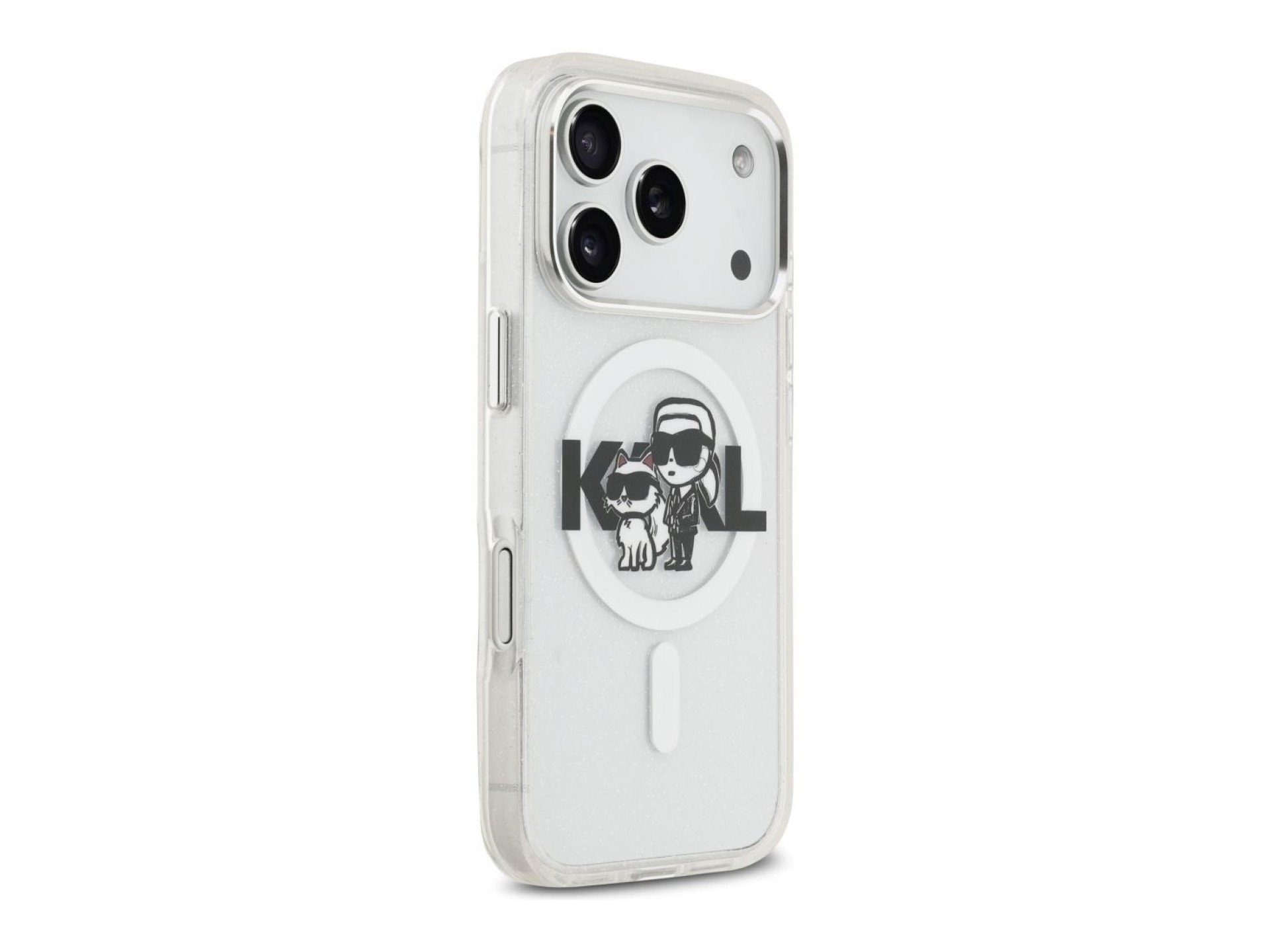 Karl Lagerfeld IML Glitter Karl & Choupette Sketch Logo MagSafe Case for iPhone 17 Pro - Clear