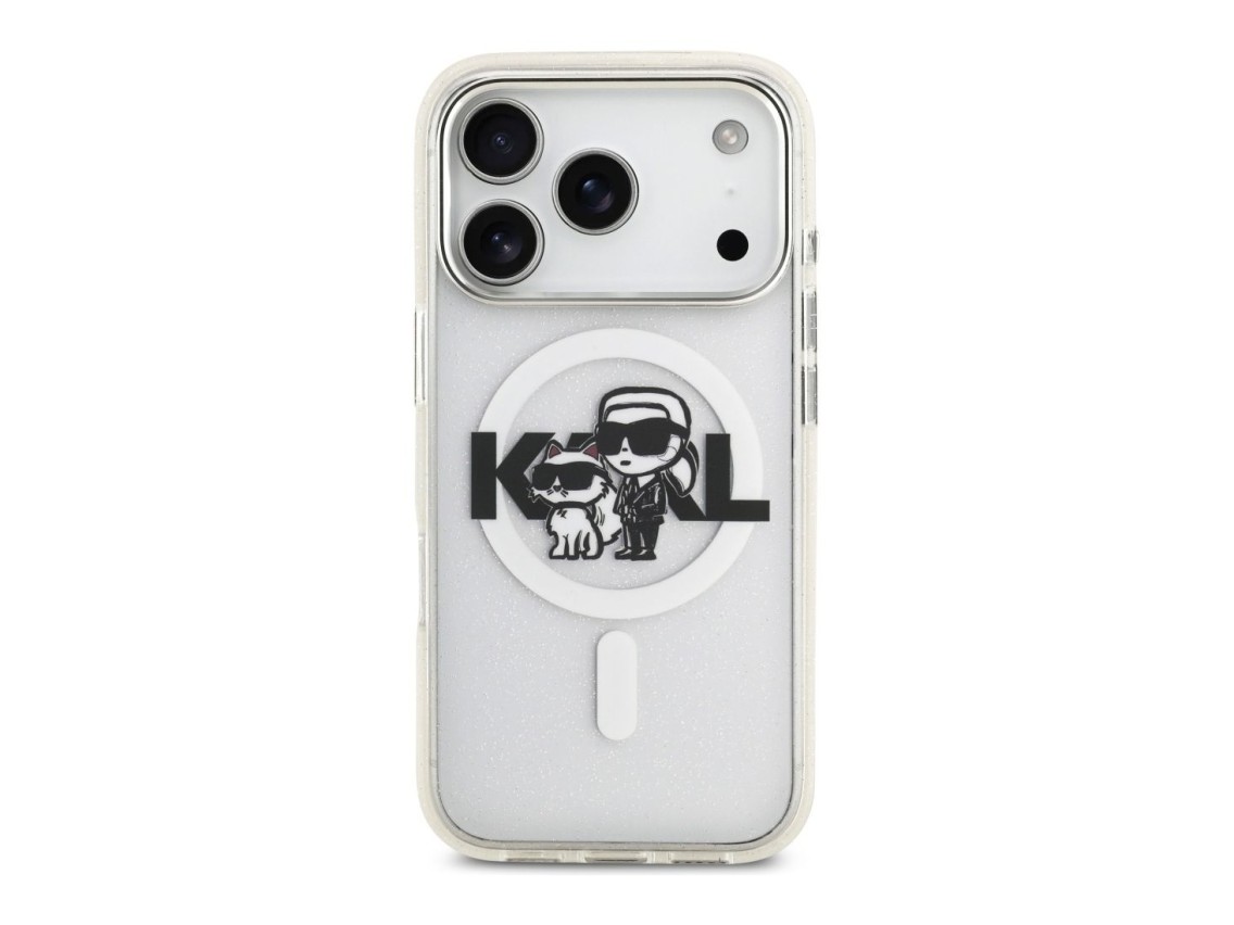 Karl Lagerfeld IML Glitter Karl & Choupette Sketch Logo MagSafe Case for iPhone 17 Pro - Clear