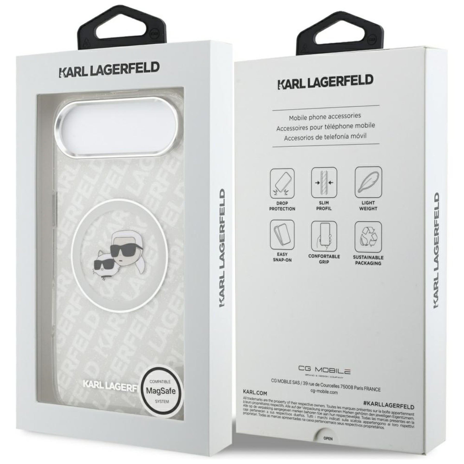 Funda MagSafe Karl Lagerfeld IML Glitter Karl&Choupette Heads para iPhone Air - Gris