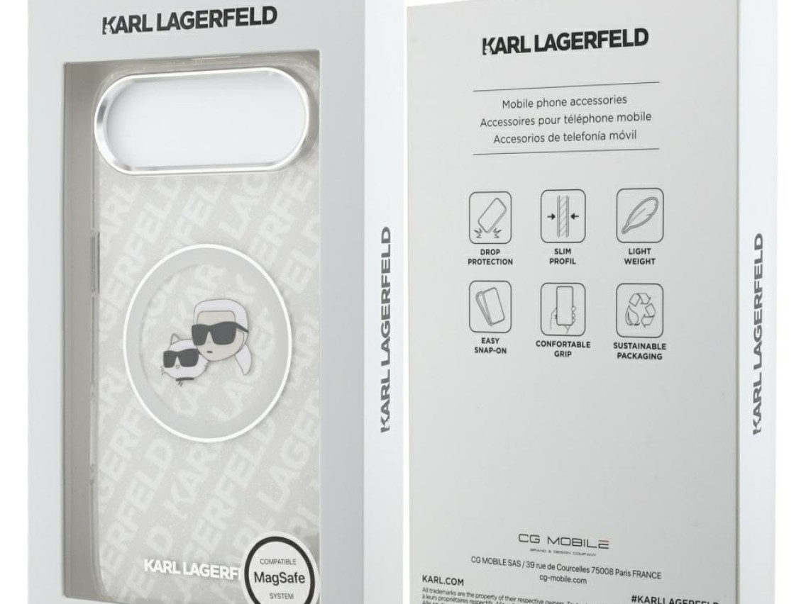 Funda MagSafe Karl Lagerfeld IML Glitter Karl&Choupette Heads para iPhone Air - Gris