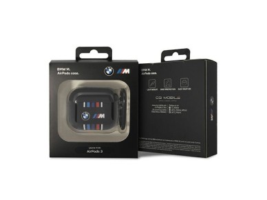 Capa para AirPods de 3� gera��o BMW BMA322SWTK, preta com v�rias linhas coloridas.