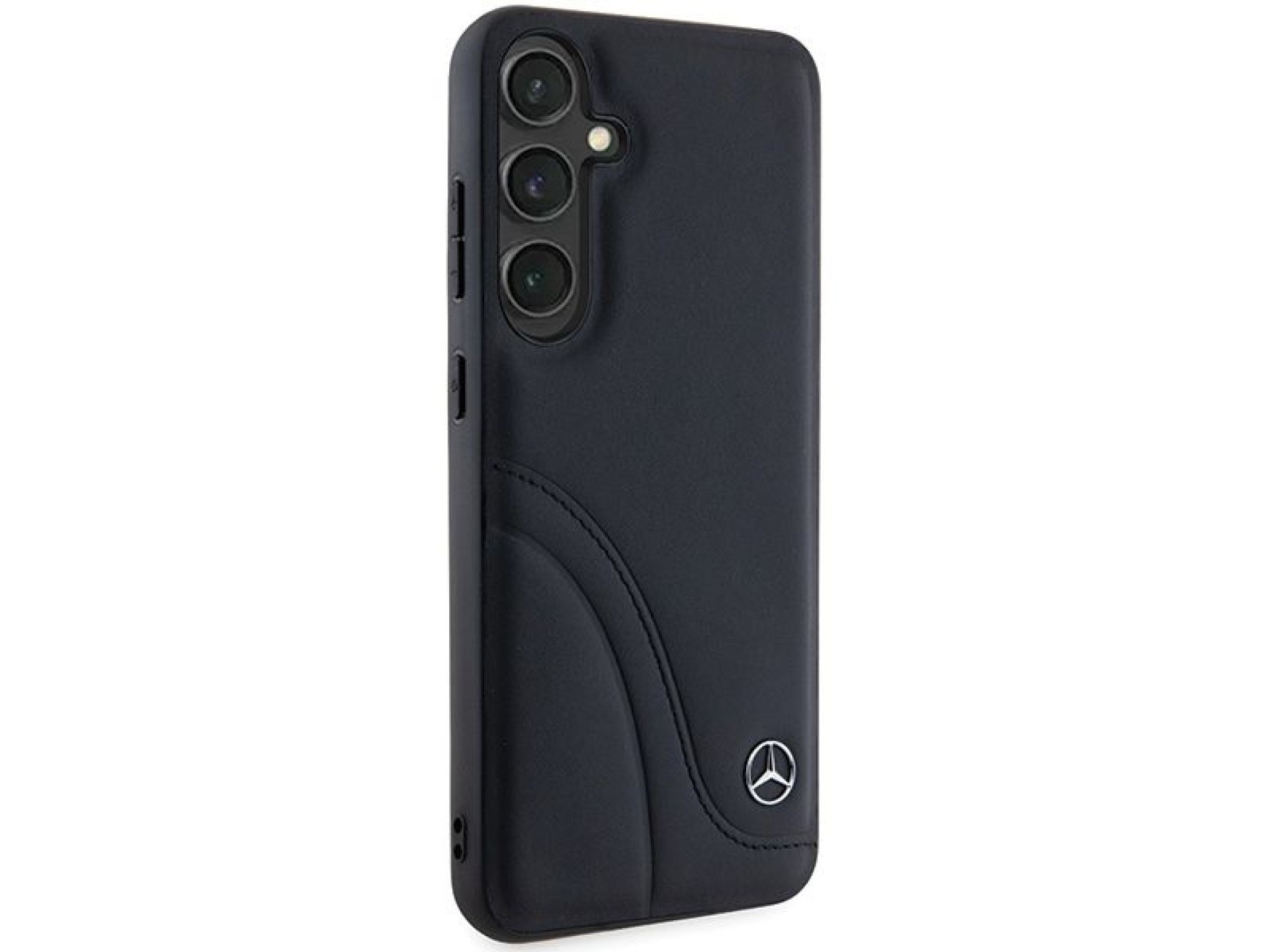 Capa Mercedes em couro com costuras curvas para Samsung Galaxy S24+ - preta