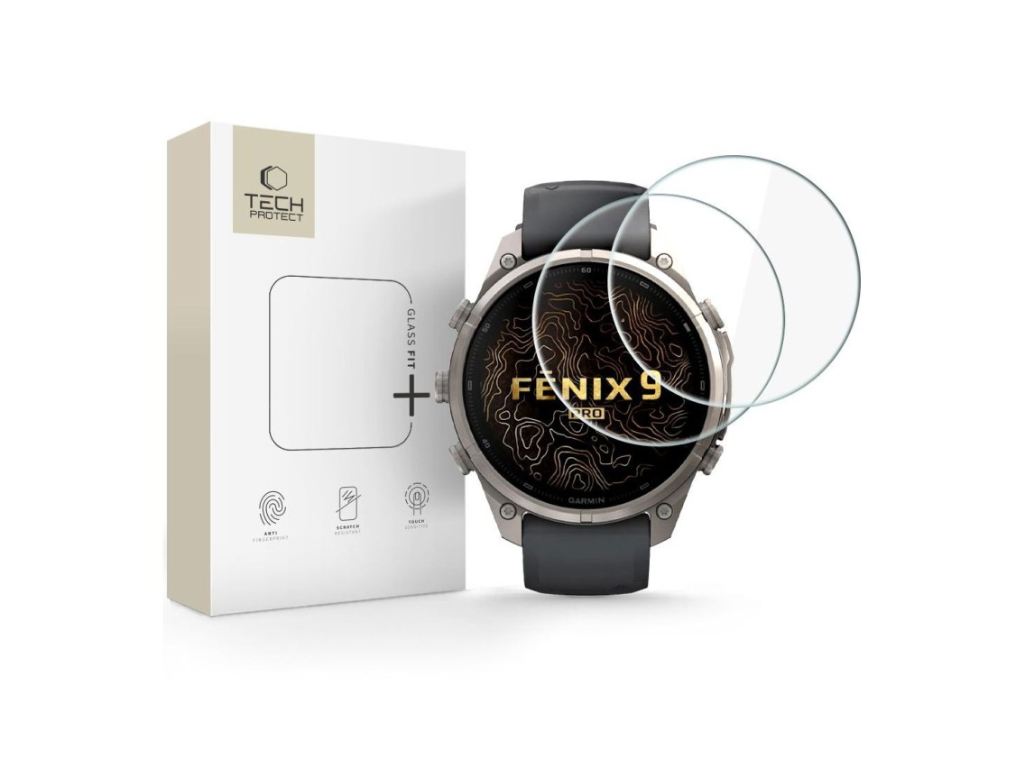 Película de vidro temperado Tech-Protect Glass Fit+ para Garmin Fenix ????9 Pro 47mm
