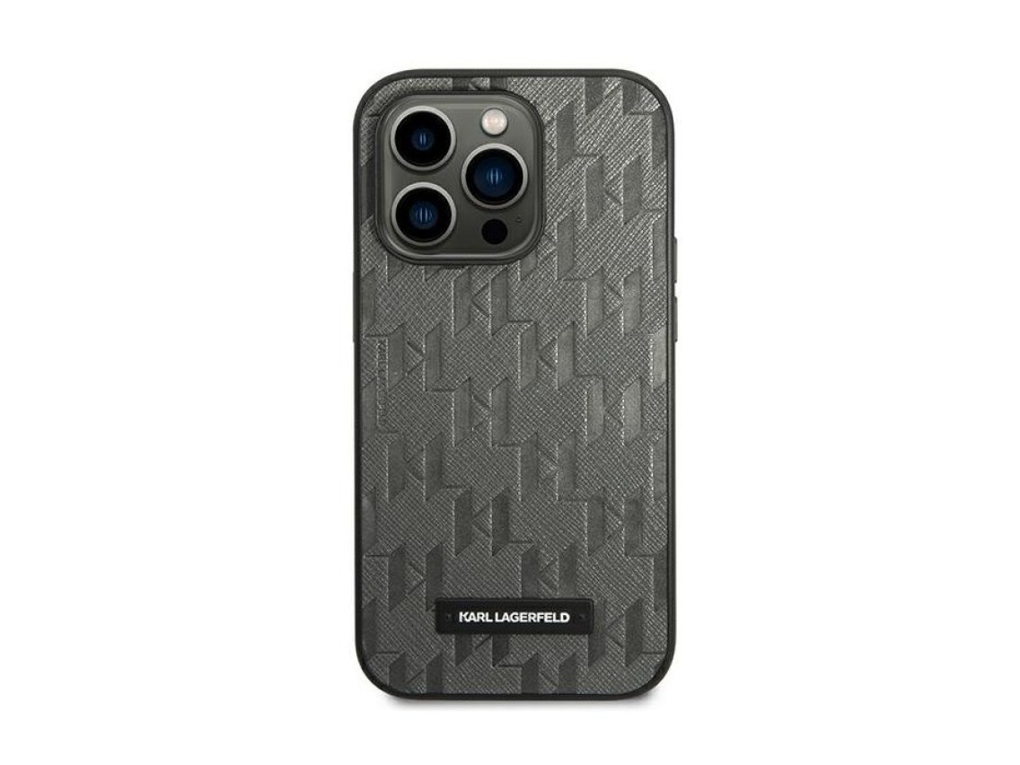 Karl Lagerfeld Saffiano Mono Metal Logo iPhone 14 Pro Max 6.7" Case - Gray