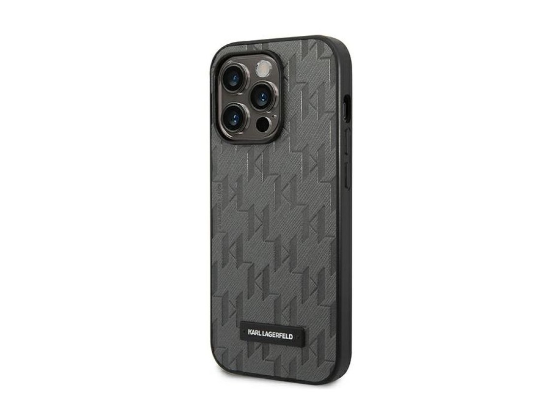 Karl Lagerfeld Saffiano Mono Metal Logo iPhone 14 Pro Max 6.7" Case - Gray