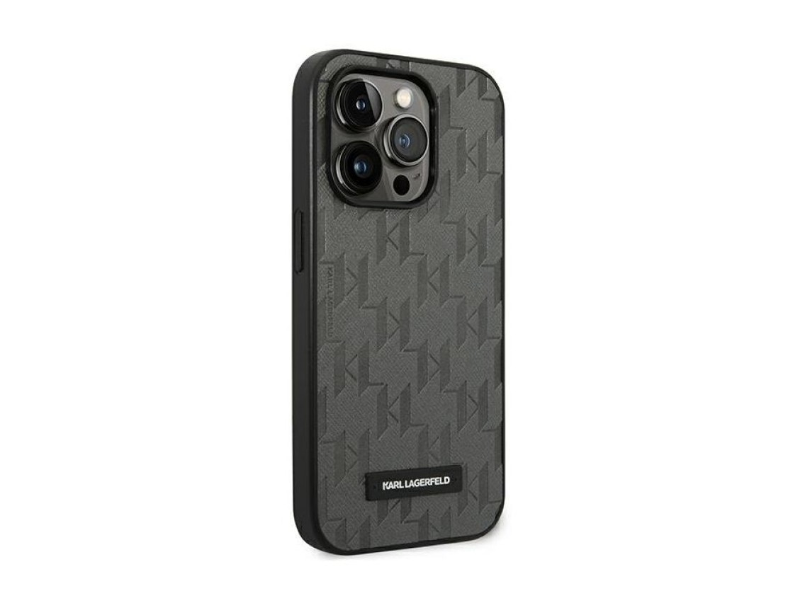 Karl Lagerfeld Saffiano Mono Metal Logo iPhone 14 Pro Max 6.7" Case - Gray