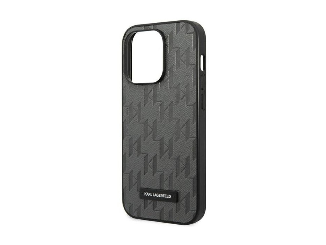Karl Lagerfeld Saffiano Mono Metal Logo iPhone 14 Pro Max 6.7" Case - Gray