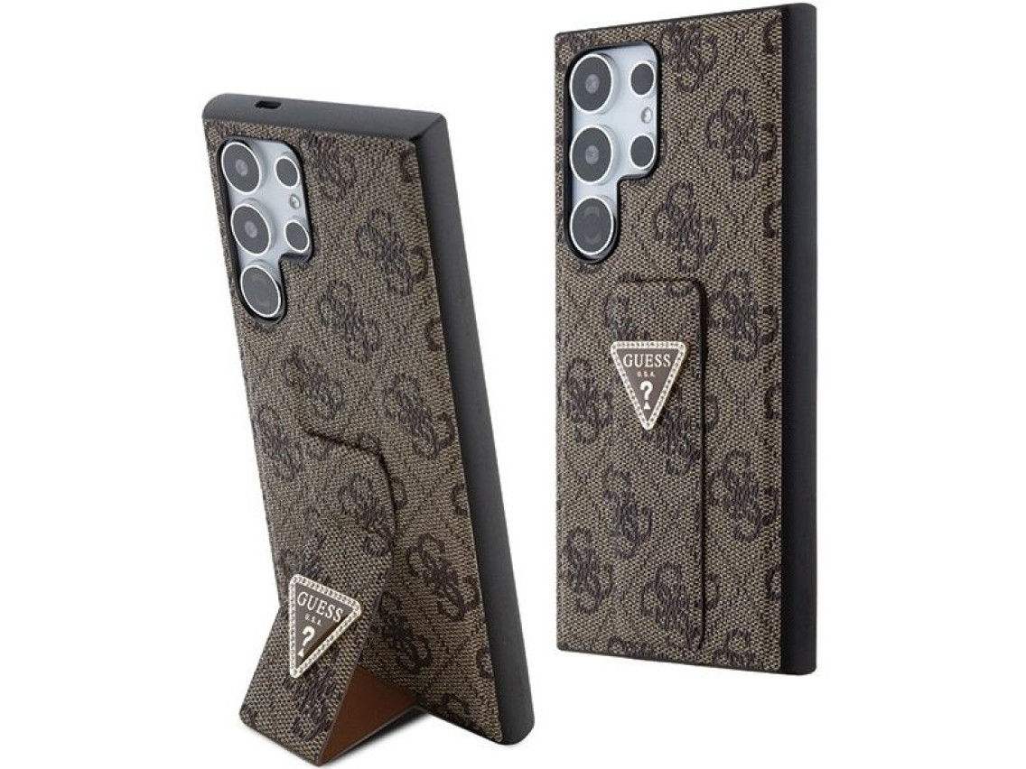 Funda Guess Grip Stand 4G Triangle Strass para Samsung Galaxy S24 Ultra - Marrón