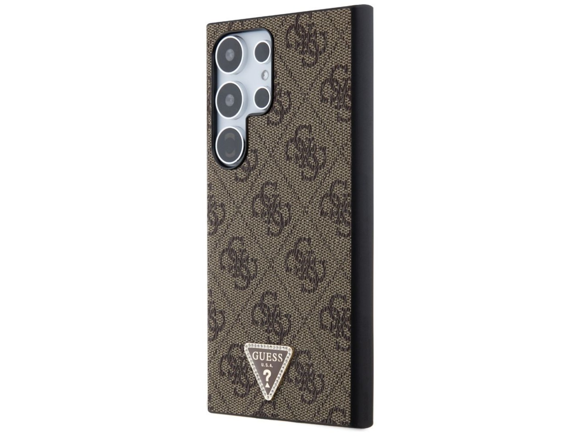 Funda Guess Grip Stand 4G Triangle Strass para Samsung Galaxy S24 Ultra - Marrón