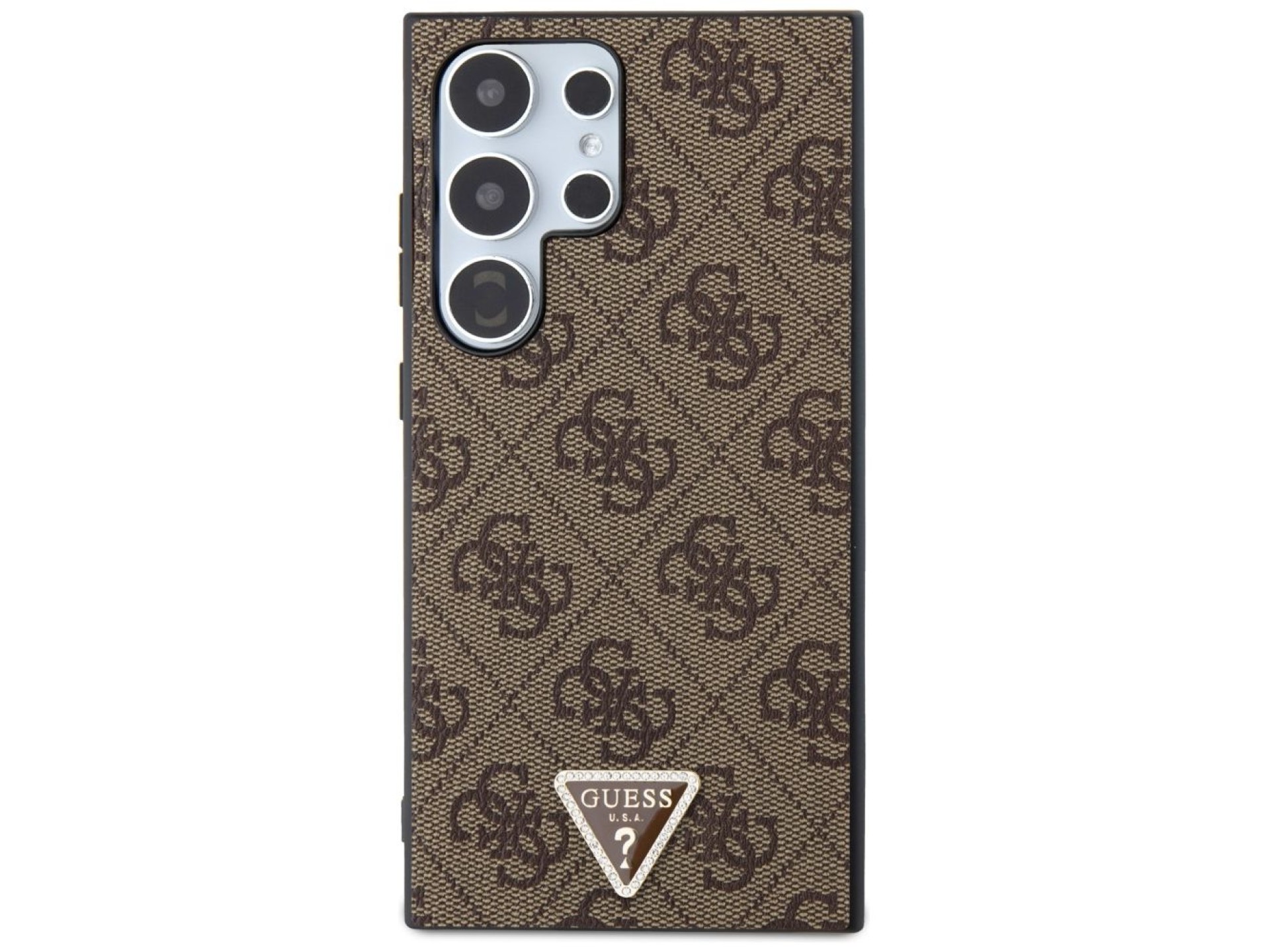 Funda Guess Grip Stand 4G Triangle Strass para Samsung Galaxy S24 Ultra - Marrón