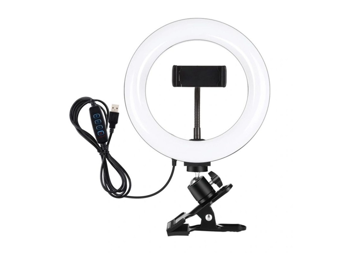 Puluz Ring Light de 20 cm para Vlogging com Clip para Monitor, Suporte para Telem�vel e Regula��o da