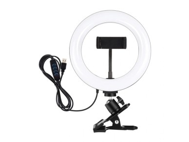 Puluz Ring Light de 20 cm para Vlogging com Clip para Monitor, Suporte para Telem�vel e Regula��o da