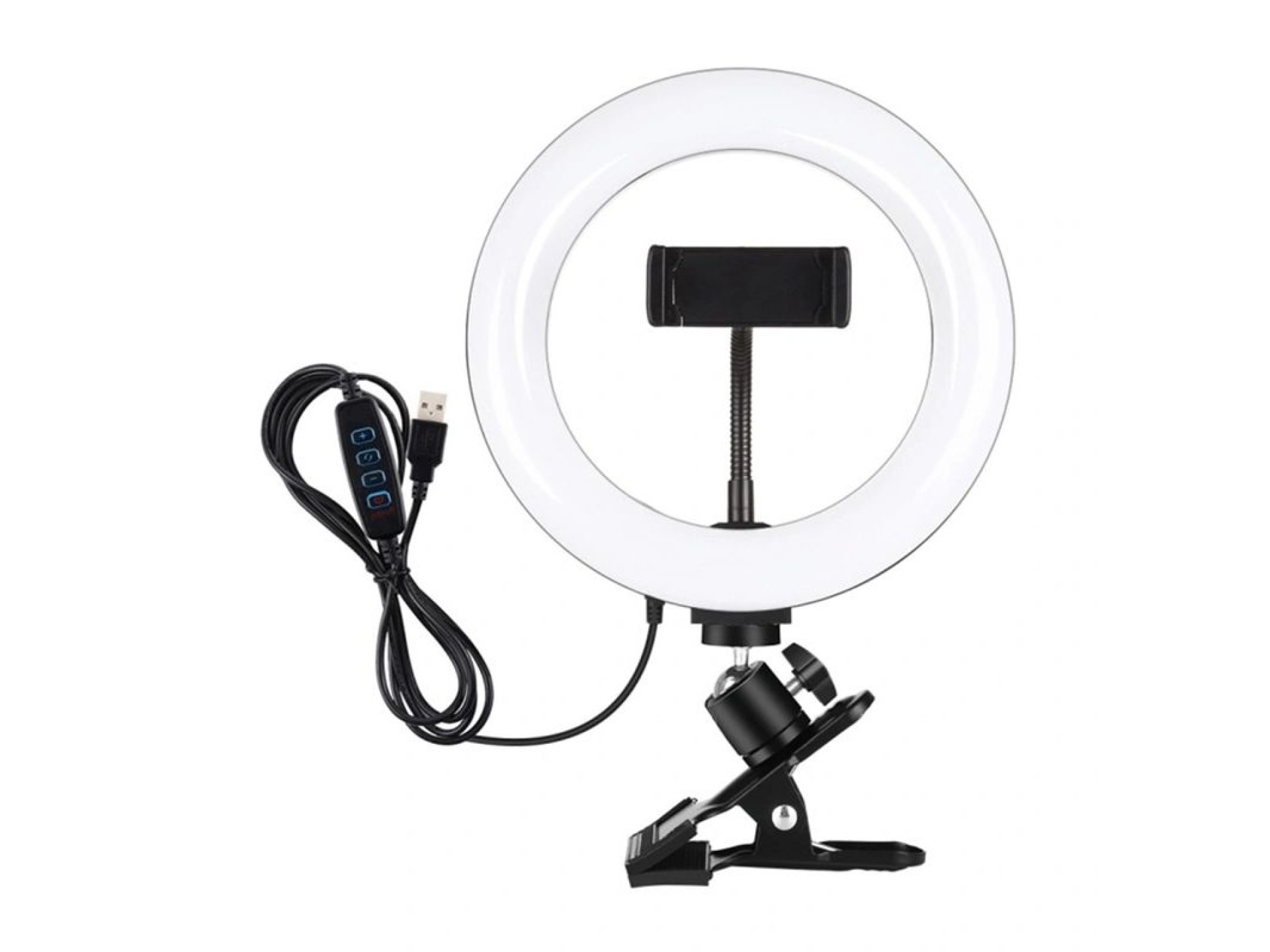 Puluz Ring Light de 20 cm para Vlogging com Clip para Monitor, Suporte para Telemóvel e Regulação da
