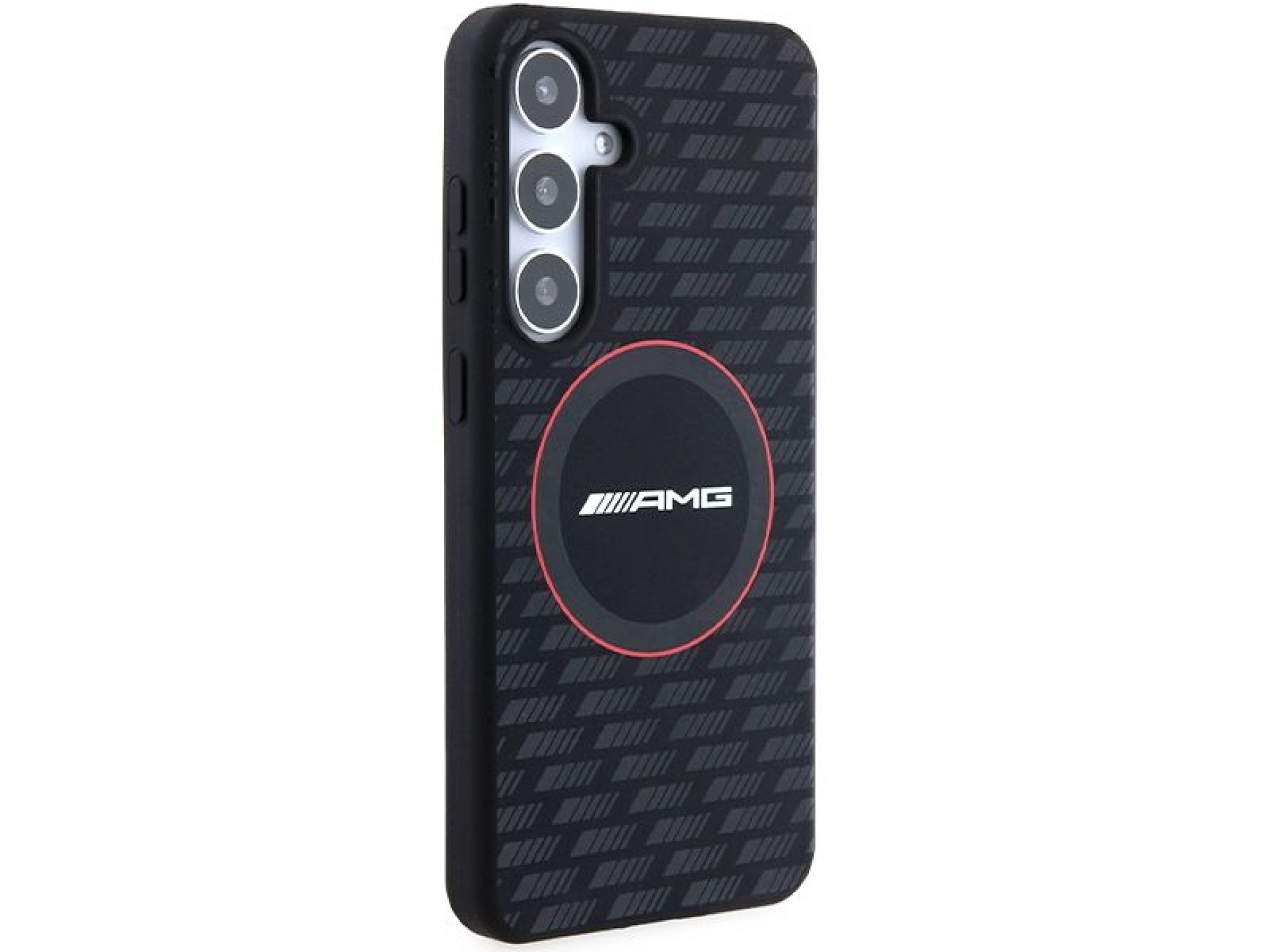 Capa MagSafe AMG em silicone com padrão de fibra de carbono para Samsung Galaxy S24+ - preta