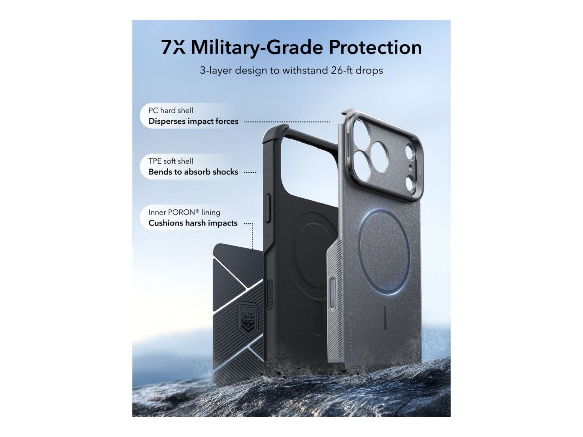 Capa ESR Cyber-Tough com suporte e MagSafe para iPhone 18 Pro Max/17 Pro Max - Cinzento
