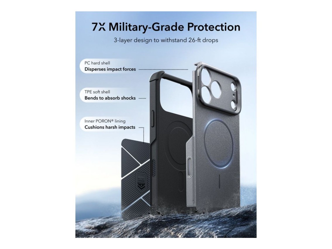 Capa ESR Cyber-Tough com suporte e MagSafe para iPhone 18 Pro Max/17 Pro Max - Cinzento
