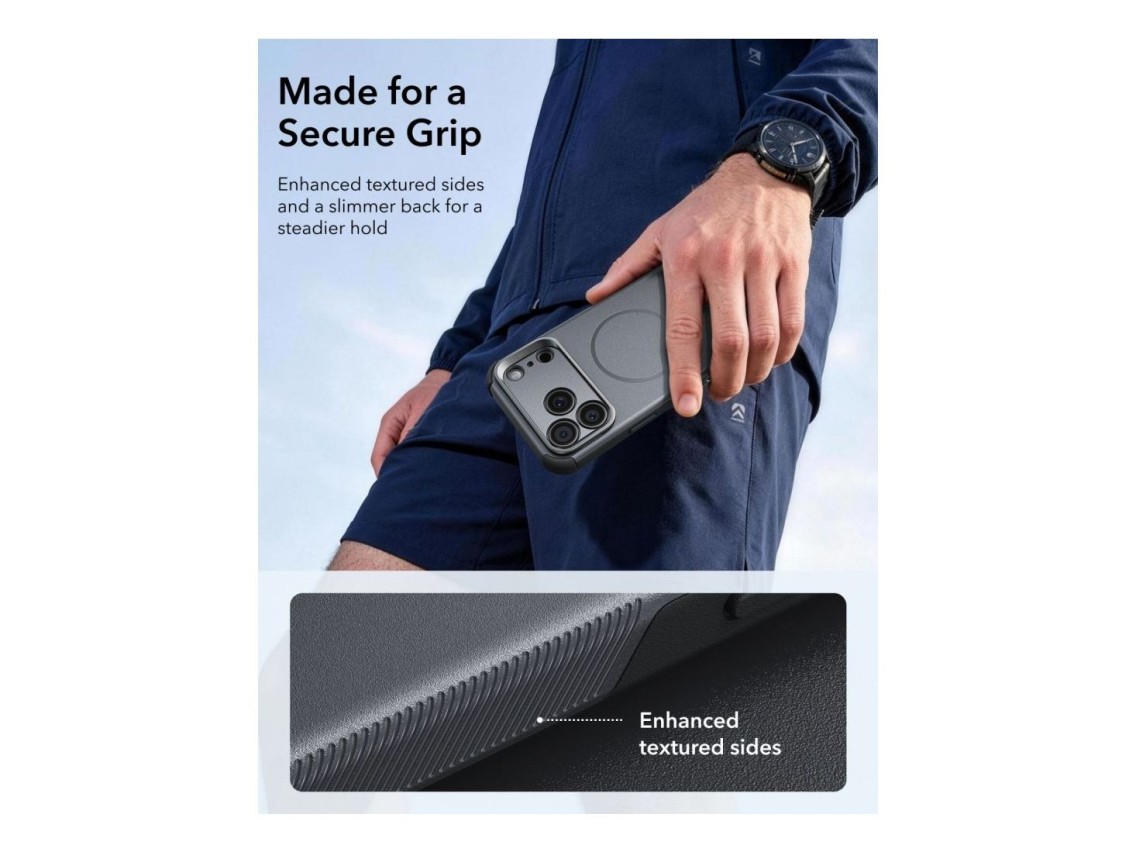 Capa ESR Cyber-Tough com suporte e MagSafe para iPhone 18 Pro Max/17 Pro Max - Cinzento