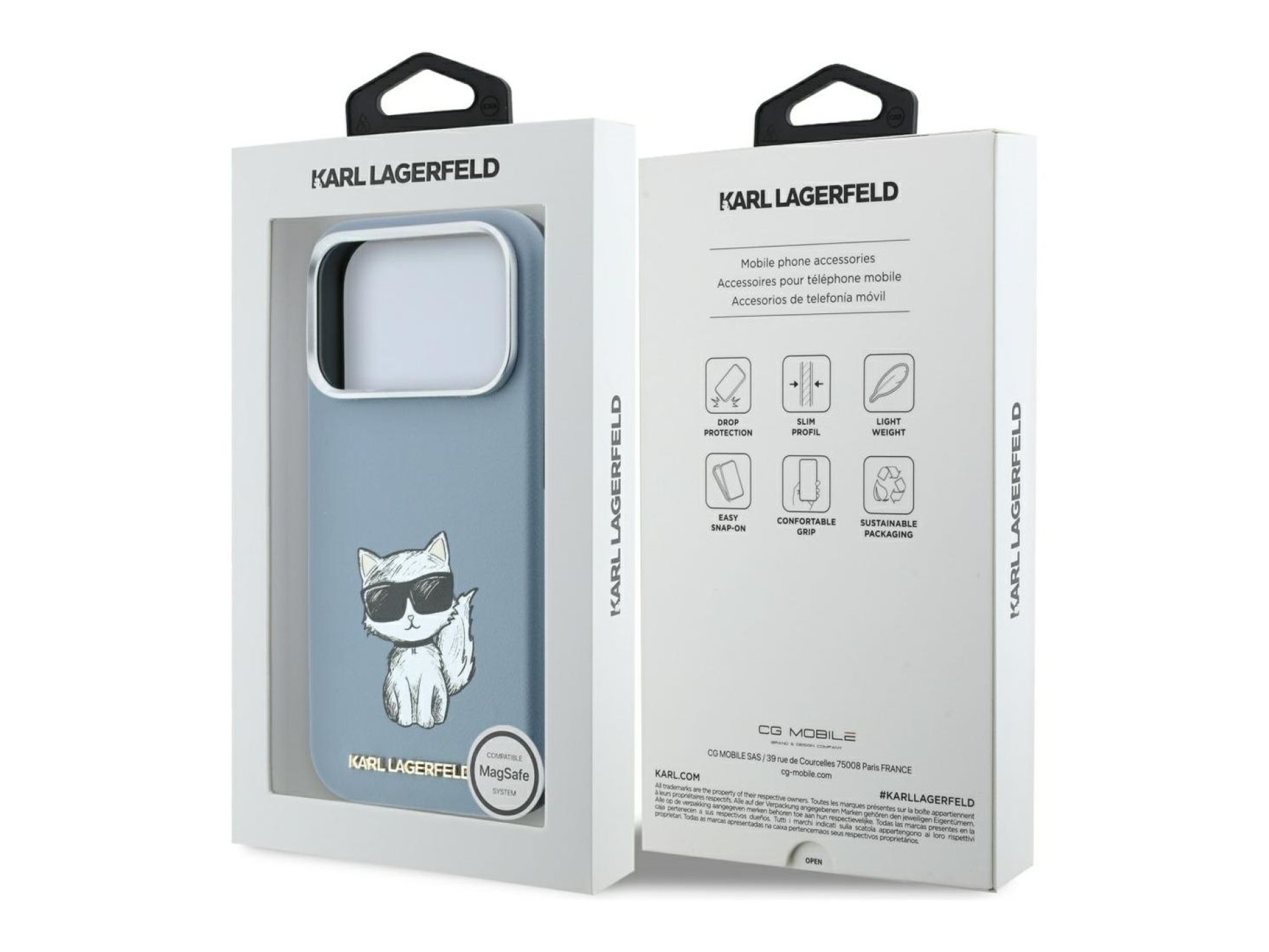 Funda Karl Lagerfeld Smooth Choupette Sketch MagSafe para iPhone 18 Pro / 17 Pro - azul claro