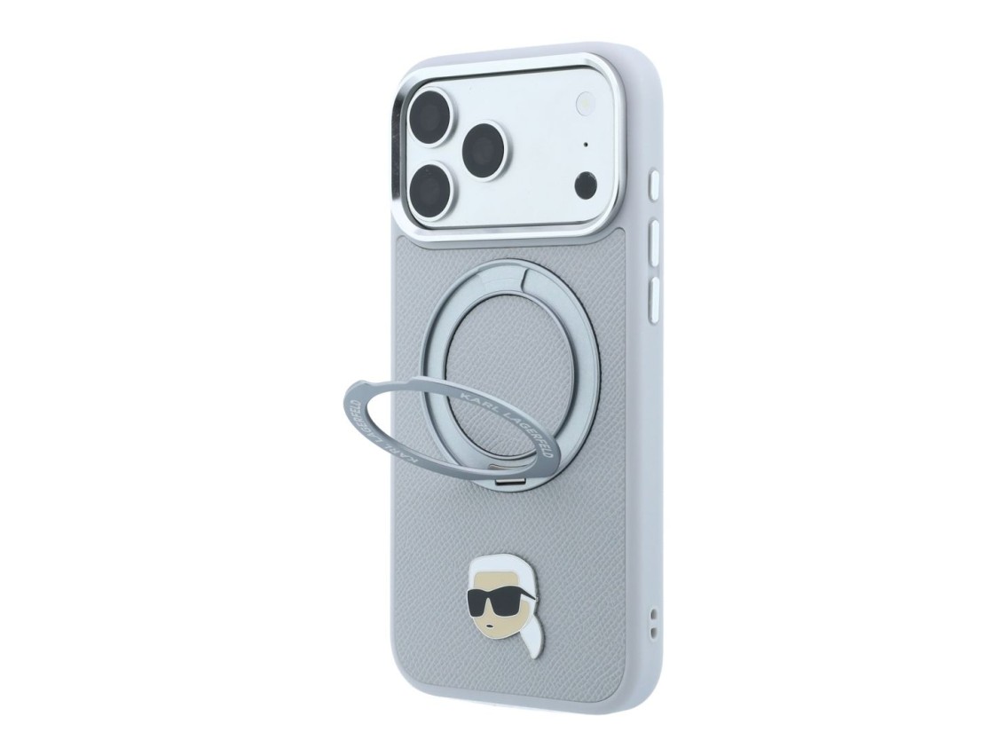 Capa MagSafe Karl Lagerfeld com suporte de anel 360� e alfinete de cabe�a de Karl para iPhone 18 Pro