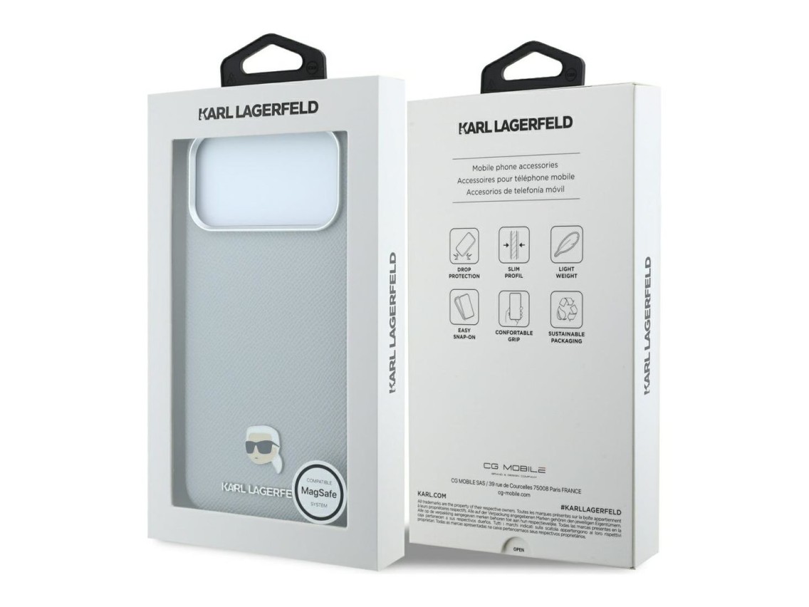 Funda met�lica MagSafe Karl Lagerfeld Grained Karl Head para iPhone 18 Pro Max / 17 Pro Max - Gris