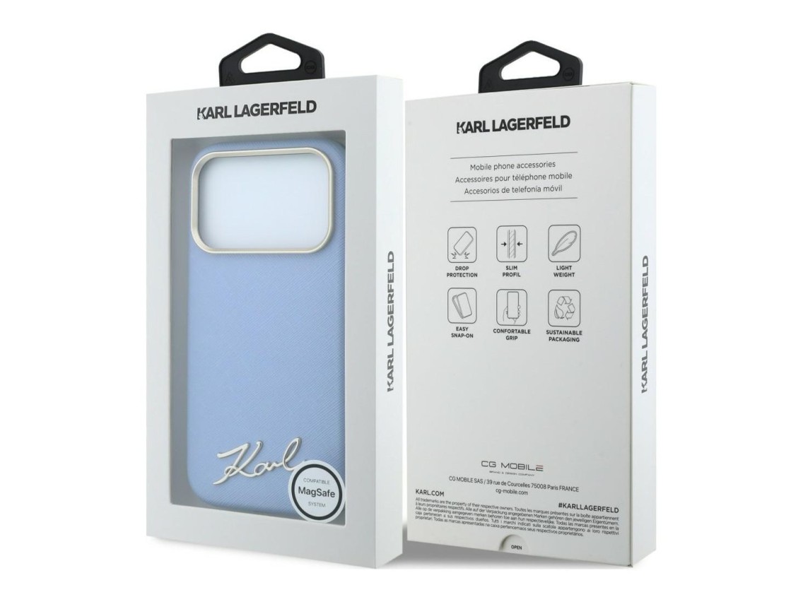 Funda Karl Lagerfeld Saffiano Small Script Metal Logo MagSafe para iPhone 17 Pro Max / 18 Pro Max -