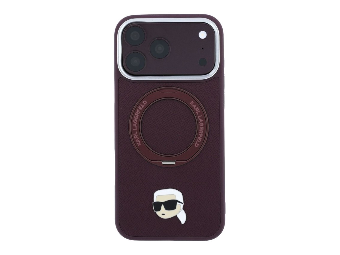 Karl Lagerfeld with Ring Stand 360 Karl Head Pin MagSafe case for iPhone 18 Pro / 17 Pro - burgundy