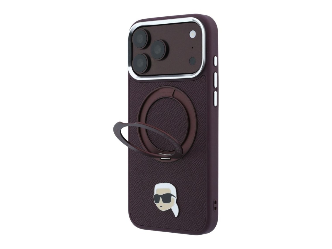Karl Lagerfeld with Ring Stand 360 Karl Head Pin MagSafe case for iPhone 18 Pro / 17 Pro - burgundy