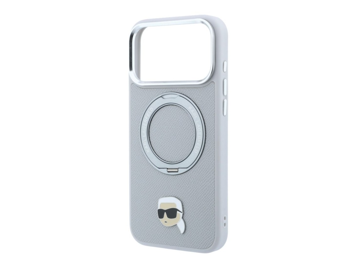 Capa MagSafe Karl Lagerfeld com suporte de anel 360� e alfinete de cabe�a de Karl para iPhone 18 Pro