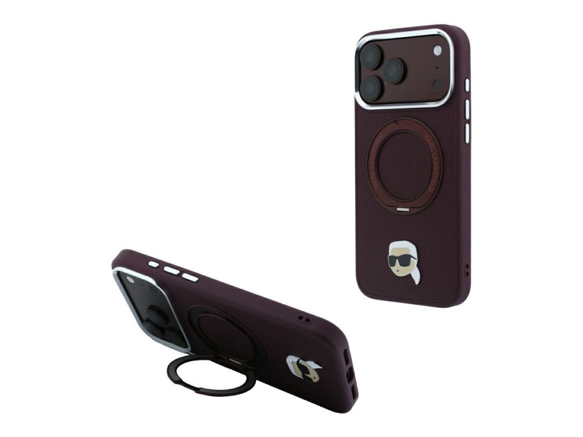 Karl Lagerfeld with Ring Stand 360 Karl Head Pin MagSafe case for iPhone 18 Pro / 17 Pro - burgundy