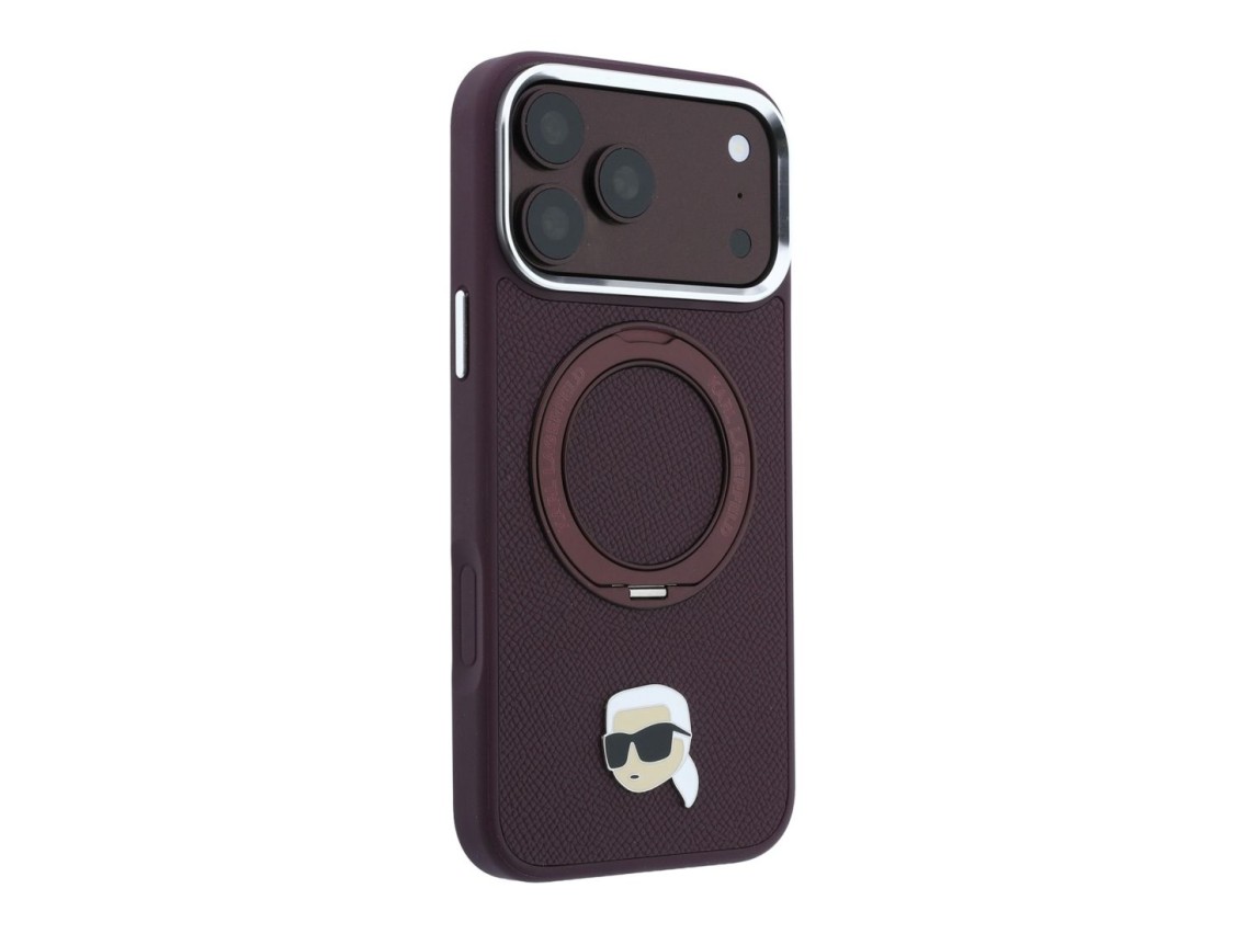 Karl Lagerfeld with Ring Stand 360 Karl Head Pin MagSafe case for iPhone 18 Pro / 17 Pro - burgundy