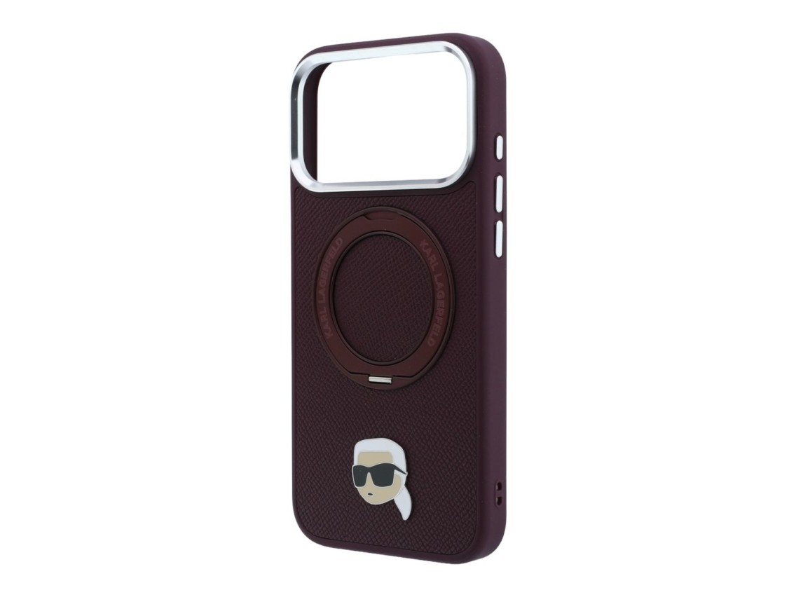 Karl Lagerfeld with Ring Stand 360 Karl Head Pin MagSafe case for iPhone 18 Pro / 17 Pro - burgundy