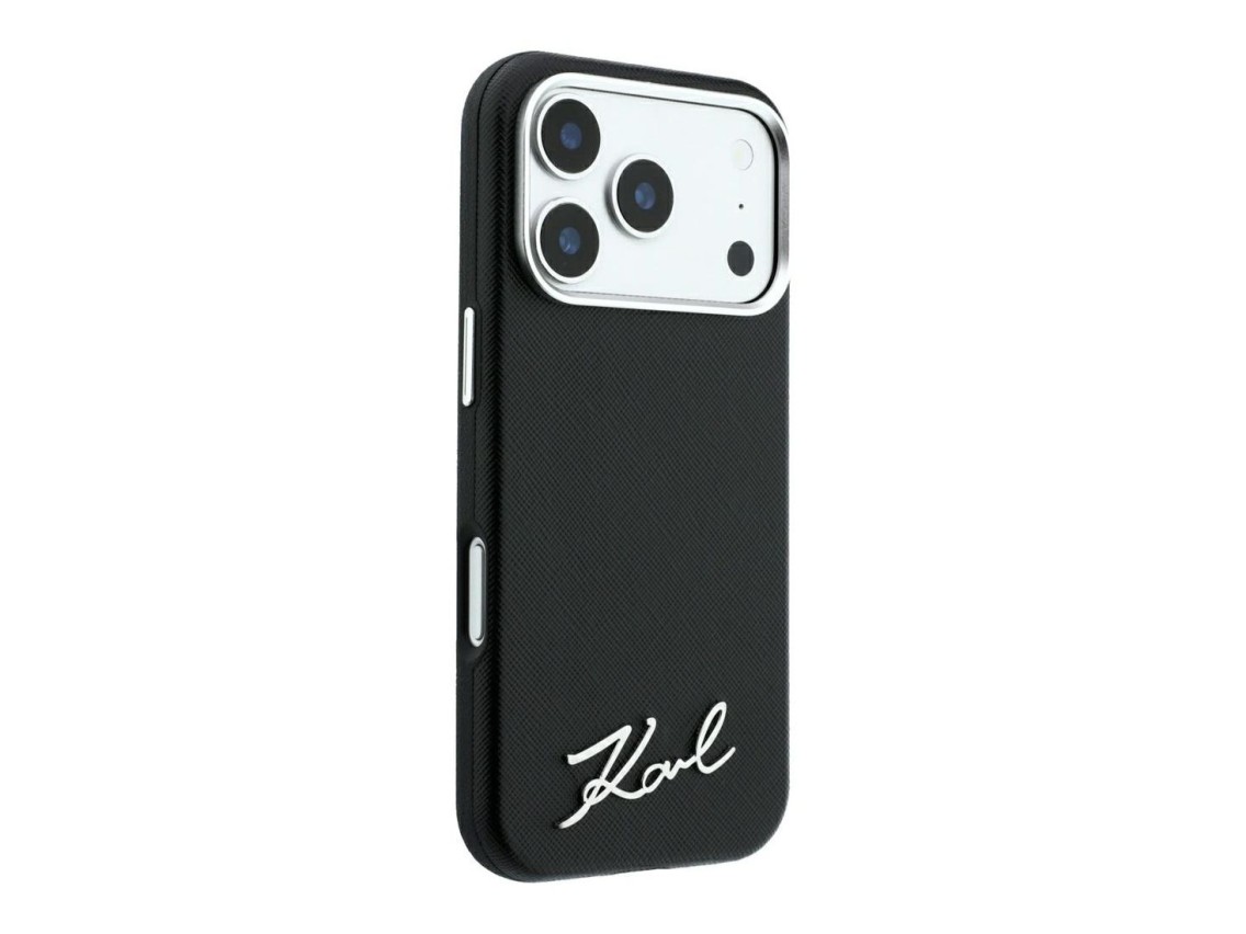 Karl Lagerfeld Saffiano Small Script Metal Logo MagSafe Case for iPhone 18 Pro / 17 Pro - Black