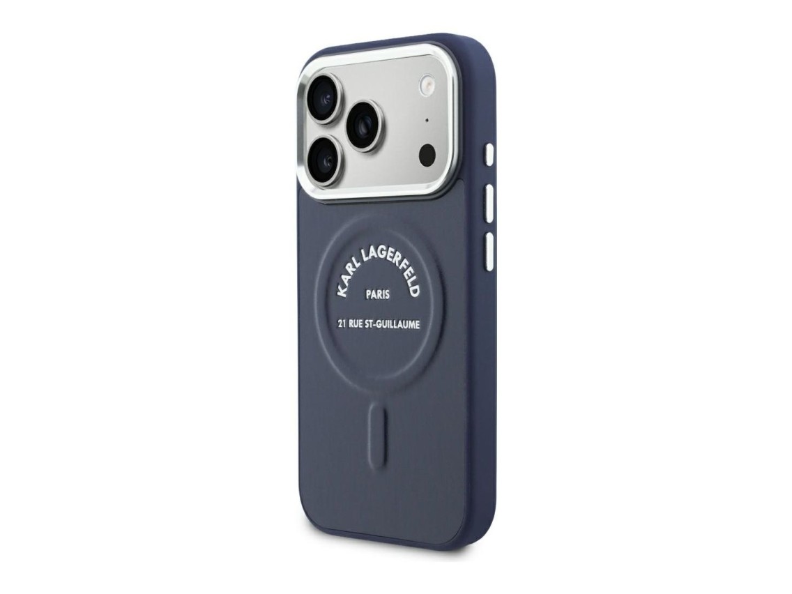 Karl Lagerfeld Embossed Open Ring RSG Logo MagSafe Case for iPhone 18 Pro Max / 17 Pro Max - Blue