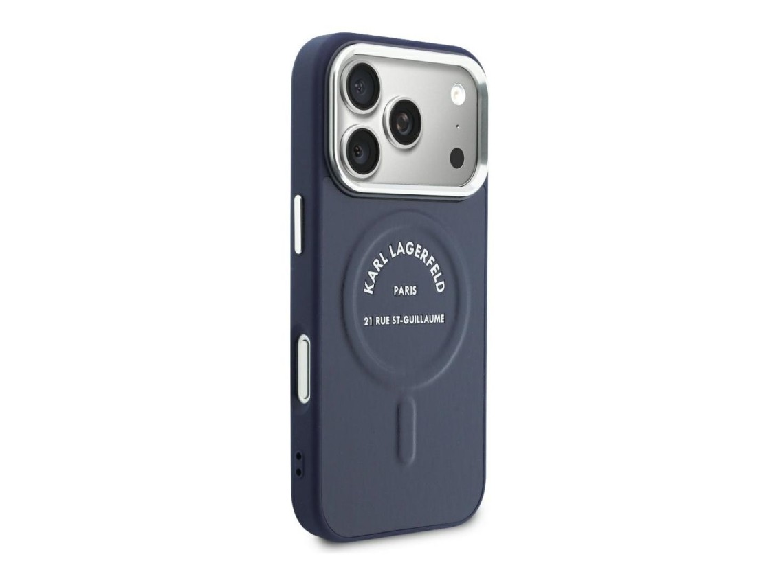 Karl Lagerfeld Embossed Open Ring RSG Logo MagSafe Case for iPhone 18 Pro Max / 17 Pro Max - Blue