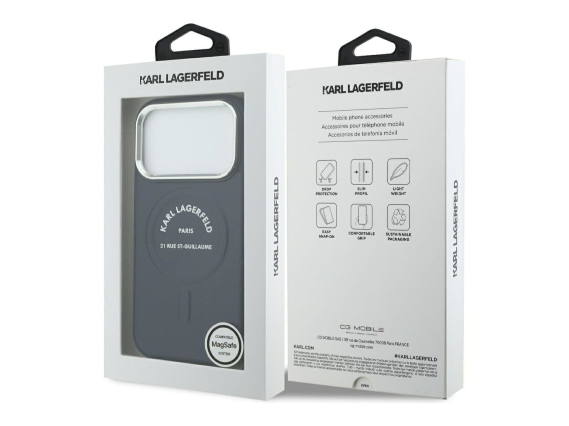 Karl Lagerfeld Embossed Open Ring RSG Logo MagSafe Case for iPhone 18 Pro Max / 17 Pro Max - Blue