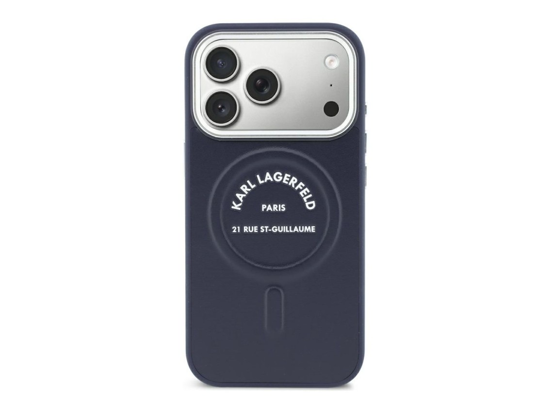 Karl Lagerfeld Embossed Open Ring RSG Logo MagSafe Case for iPhone 18 Pro Max / 17 Pro Max - Blue