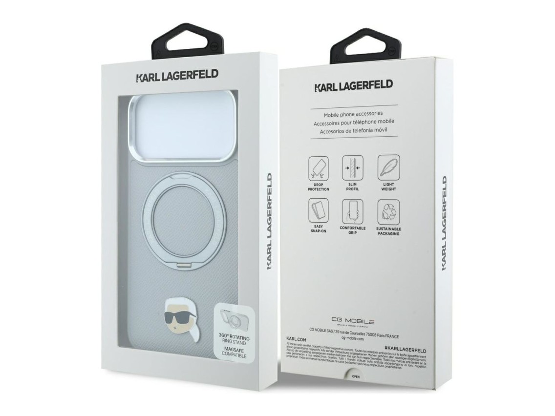 Funda Karl Lagerfeld con soporte de anillo 360 y pasador Karl Head para iPhone 18 Pro Max / 17 Pro M