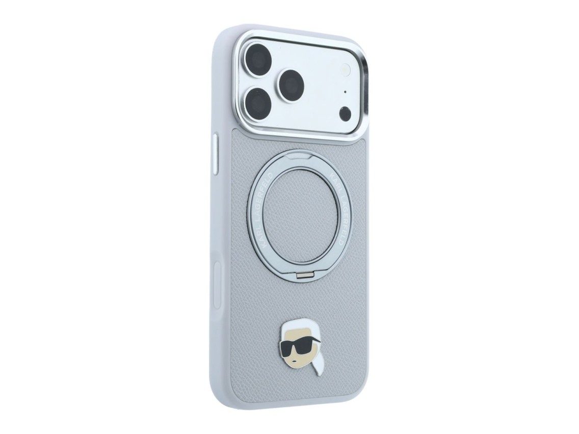 Capa MagSafe Karl Lagerfeld com suporte de anel 360� e alfinete de cabe�a de Karl para iPhone 18 Pro