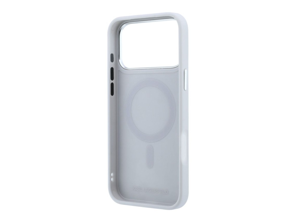 Capa MagSafe Karl Lagerfeld com suporte de anel 360� e alfinete de cabe�a de Karl para iPhone 18 Pro