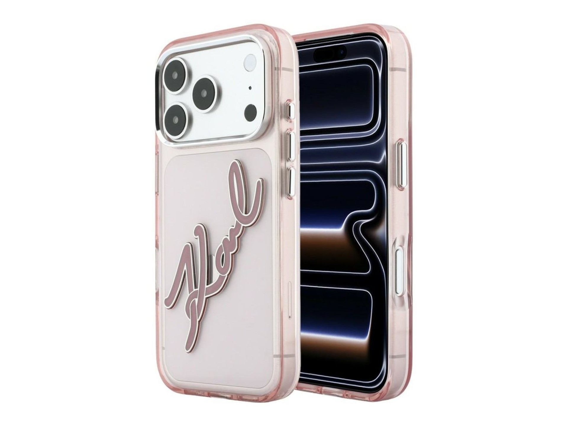 Karl Lagerfeld IML Big Signature Resin Metal Frame Case for iPhone 18 Pro Max / 17 Pro Max - Pink