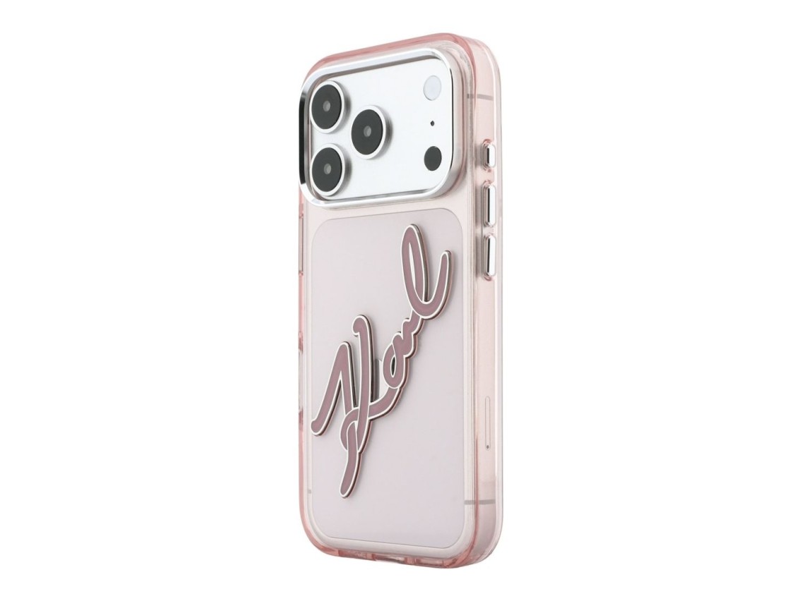 Karl Lagerfeld IML Big Signature Resin Metal Frame Case for iPhone 18 Pro Max / 17 Pro Max - Pink