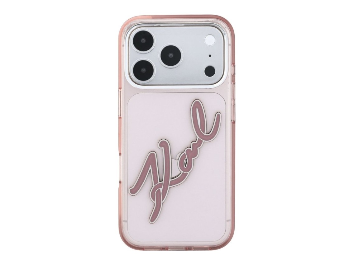 Karl Lagerfeld IML Big Signature Resin Metal Frame Case for iPhone 18 Pro Max / 17 Pro Max - Pink