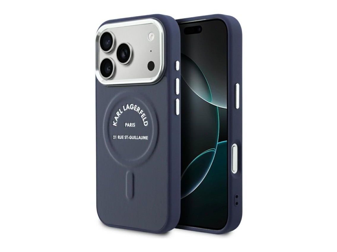 Karl Lagerfeld Embossed Open Ring RSG Logo MagSafe Case for iPhone 18 Pro Max / 17 Pro Max - Blue