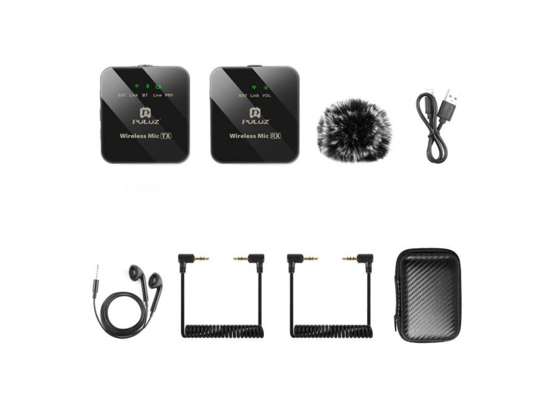 Microfone de lapela sem fios PULUZ 1 TX + 1 RX